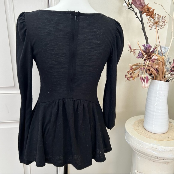 2 cowl drape neck, peplum flared waist, zipper coral black long sleeve tops - Picture 4 of 15